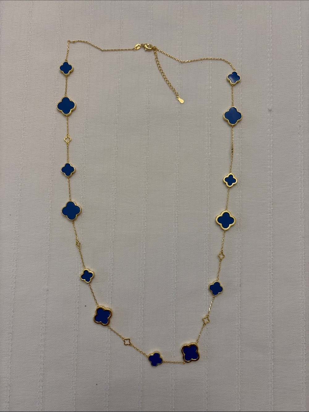 Gold Chain Necklace with Blue Clover Motifs